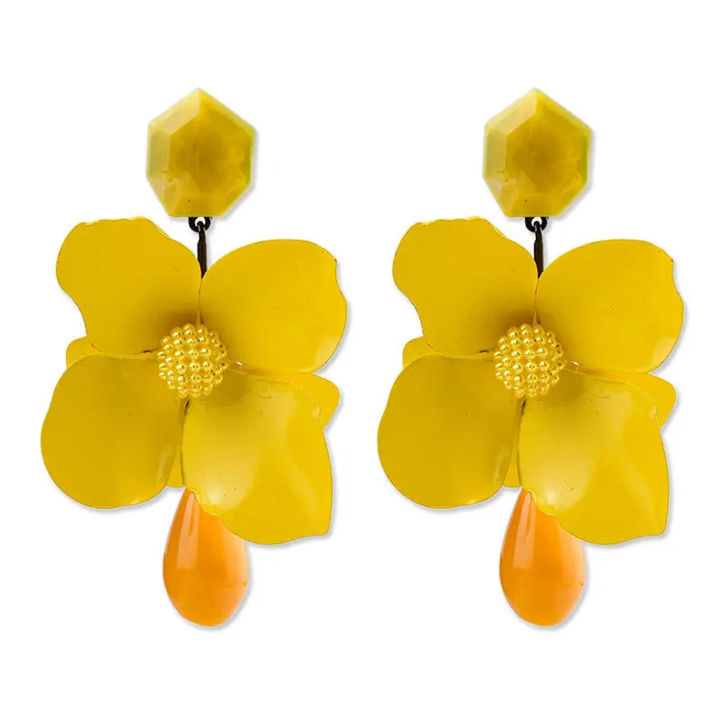 Yellow LZHLQ цветочные серьги модная женская бижутерия висячие серьги - Окраска металла: Yellow