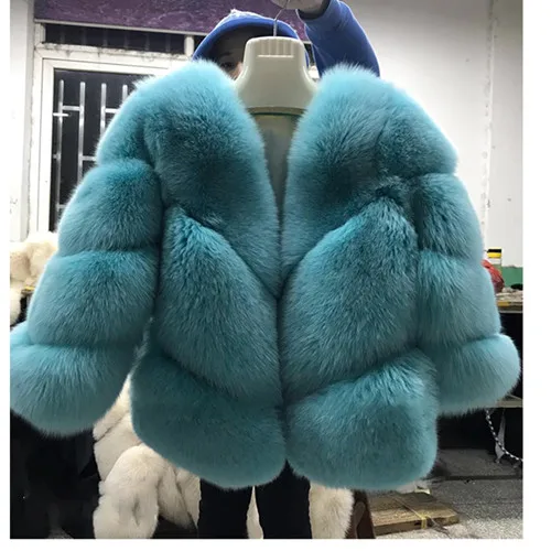 BLUE FURSARCAR новая куртка из натурального меха женская зимняя шуба из лисьего меха Роскошная теплая Модная саржевая дизайнерская короткая подлинный натуральных мех куртка - Цвет: BLUE