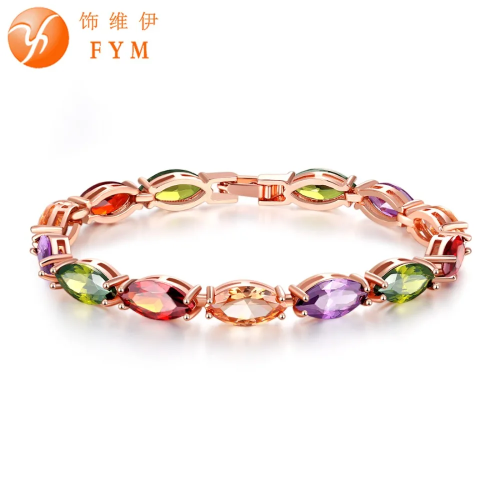 

Fashion Chain link bracelet femme Rose Gold Color Zircon stone Bracelets & Bangles pulseras mujer bracelets for women jewelry