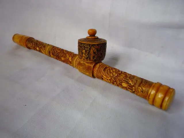Редкий династии Цин костяная скульптура из труб 1842|pipe| |