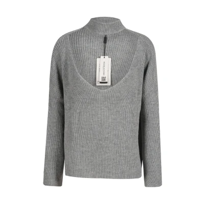 HDY Haoduoyi Gray V Neck Choker Female Pullover Casual Autumn Flare Sleeve Women Sweaters Vintage Sexy Basic Sweater | Женская одежда
