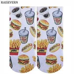Cola Fries, мужские носки с гамбургером, Harajuku, хлопковые, с 3D принтом, Kawaii Calcetines Mujer, летние забавные носки до щиколотки для мужчин и женщин, унисекс