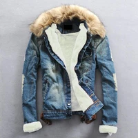 plus size 2018 winter warm denim jacket men clothing jeans coat men casual outwear with fur collar wool thick clothes