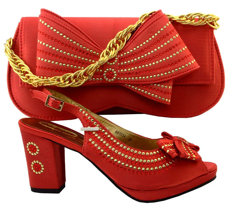 2017 Высокое Качество Нигерия Красный Цвет Свадьба Обувь Итальянская И Сумки