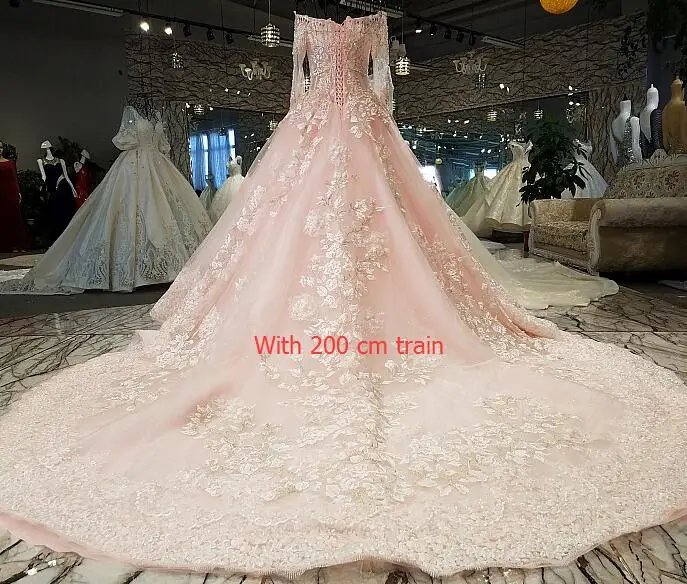 LS64345 розовая лодочка для шеи бальное платье полный рукав вечернее платье длинное зашнуровать назад формальное платье vestido longo de festa реальное фото - Цвет: 200 cm train