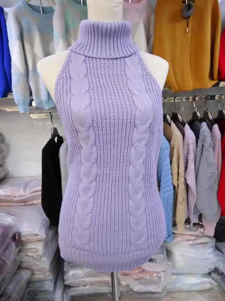 Тонкий Guage широкая игла Virgin Killer свитер с открытой спиной свитер женский длинный Водолазка пуловер с открытой спиной жилет вязаный Косплей - Цвет: Fine Gauge Purple