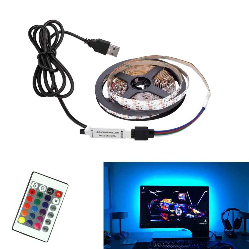 Светодиодная лента DC5V USB кабель питания Гибкая лампа освещения 50 см 1 м 2 3 4 5 SMD 2835