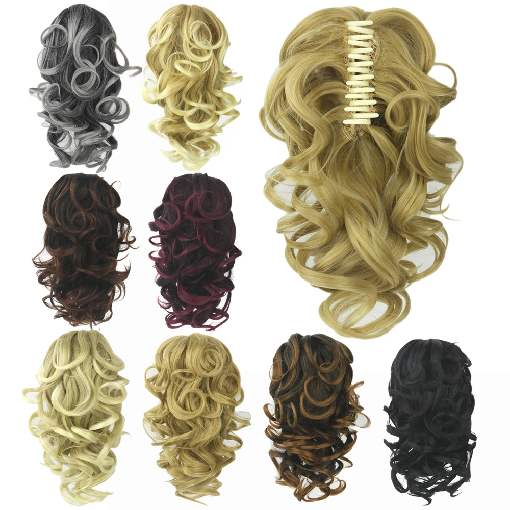 Curly High Temperature Fiber Synthetic Hair Pony Tail Hairpiece Blonde Gray Clip In Hair Extensions Claw Ponytail