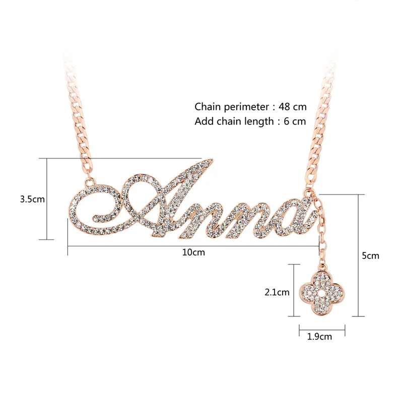 Бейлин розовое золото Цвет Анна Цепочки и ожерелья Кристалл Письмо имя кулон для