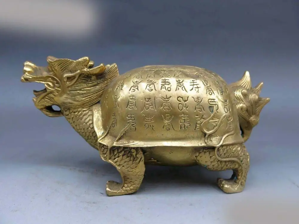 DS китайская латунная медная фэн-шуй резной дракон животного статуя черепаха | Дом