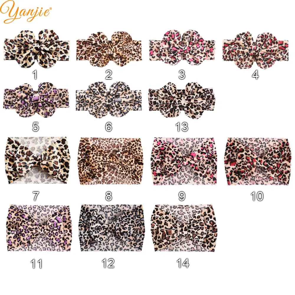 YANJIE Winter Leopard Velvet Solid 5&quot Hair Bows Headband For Girls Trendy Floral Bow Head Wrap Elastic Accessories Turban - купить по
