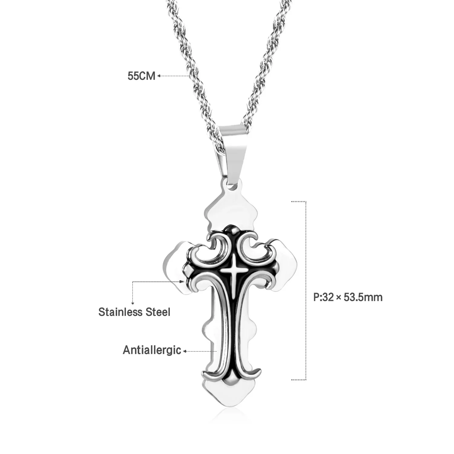 Ожерелье подвеска из нержавеющей стали 316L Jesus Christ Cross золотое/серебряное 4 мм 45