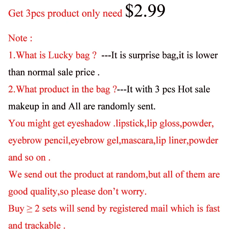2,99$ набор для макияжа Lucky bag, включая 3 шт продукты для теней для век, лица, губ, подарочные наборы для макияжа для девушек