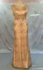 Женское длинное вечернее платье-русалка, золотистое свадебное платье с V-образным вырезом, длинное платье горничной Honor для выпускного вечера с поясом, 2019