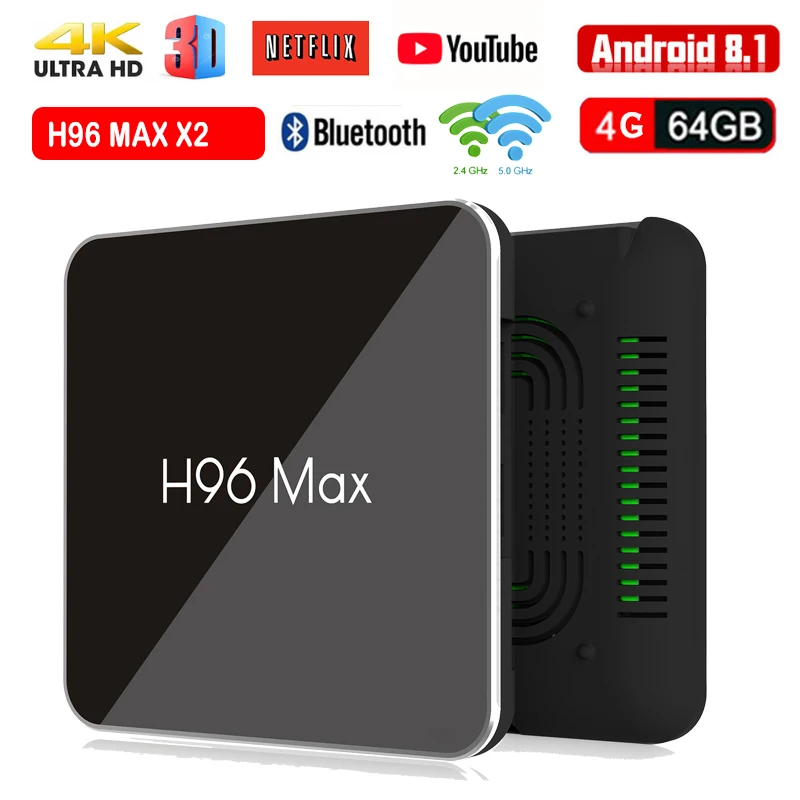 H96 MAX X2 Смарт ТВ BOX Android 8 1 Amlogic S905X2 LPDDR4 4 ядра Гб 64 2 г & 5 ГГц Wi Fi BT H.265 к Декодер каналов