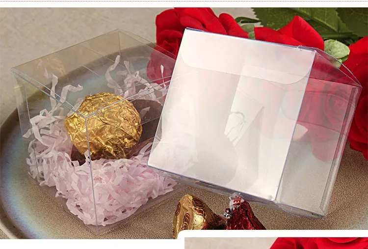 

2017 New 6*6*6cm 50Pcs/ Lot Transparent PVC Festival Favor Gifts Packing Boxes/ Wedding Favor Chocolates Candy Cupcake Storage