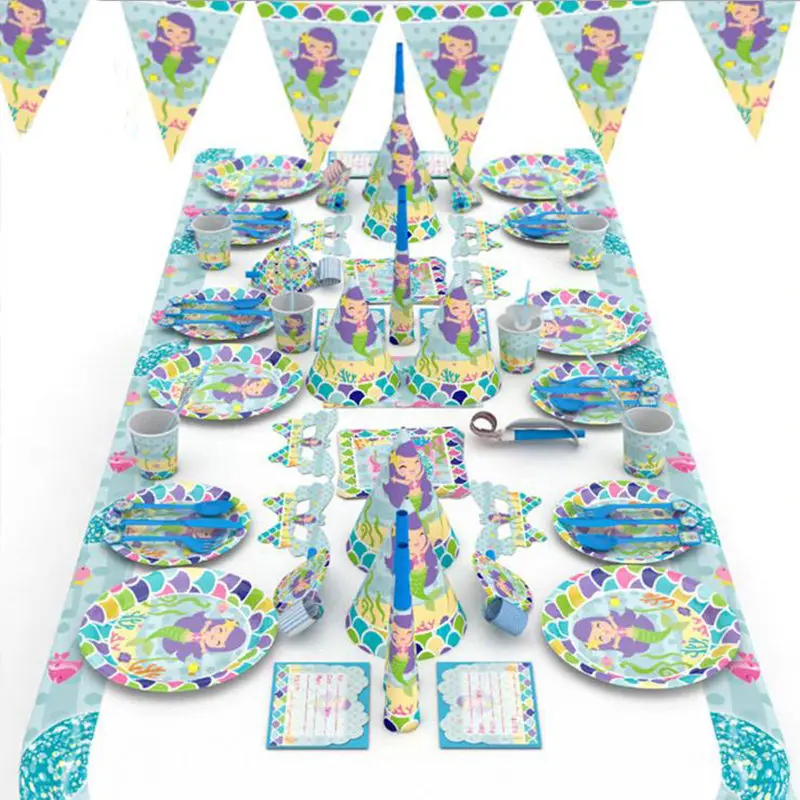 

90pcs/set Girl Kids birthday Mermaid Party Theme Baby Birthday Party Decorations Kids Evnent Party Supplies Decoration Wedding