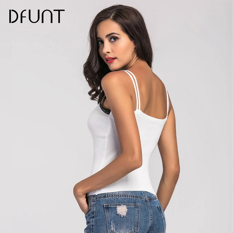 Dfunt Лето Женщины Ткань Camisoles Dentelle лоскутное сексуальный белый/черный с открытыми