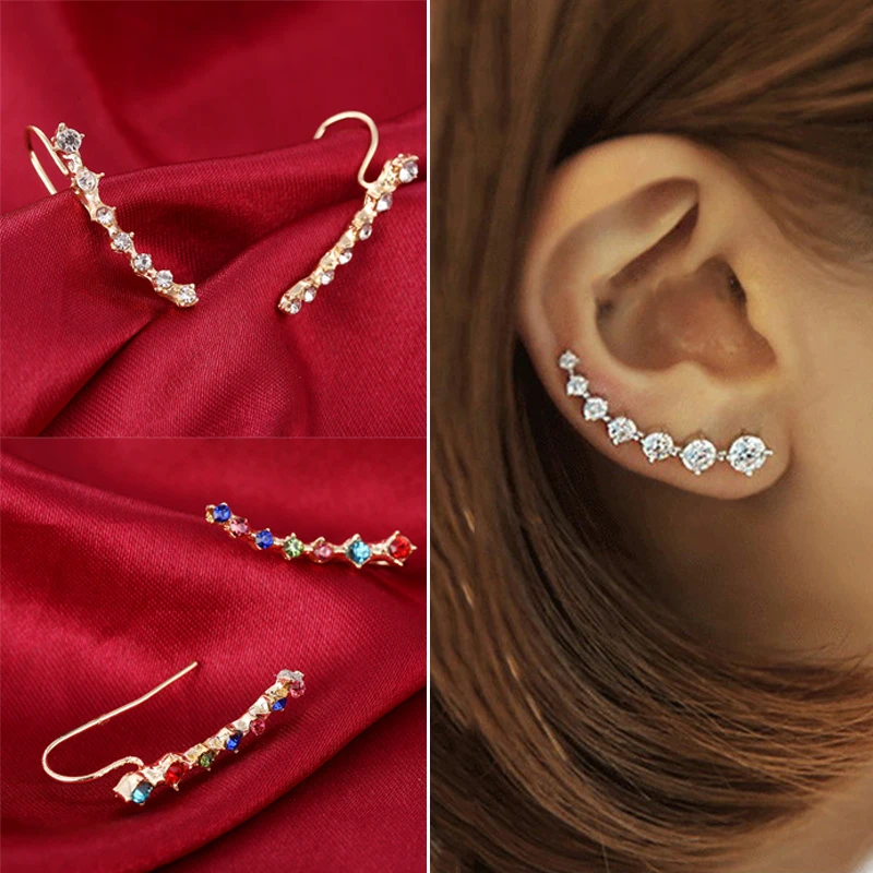 

Crystal Rhinestone Ear Studs Cuff Wrap Earrings for Women Jewelry Ear Accessories Best Gifts Chic Long Ear Studs Clips