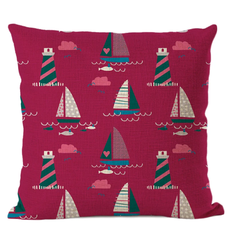 Funny Cartoon Cushion Cover Boat Basketball Football Printed Cotton Linen Office Waist Pillow Car Sofa Decoration Pillowcase | Дом и сад