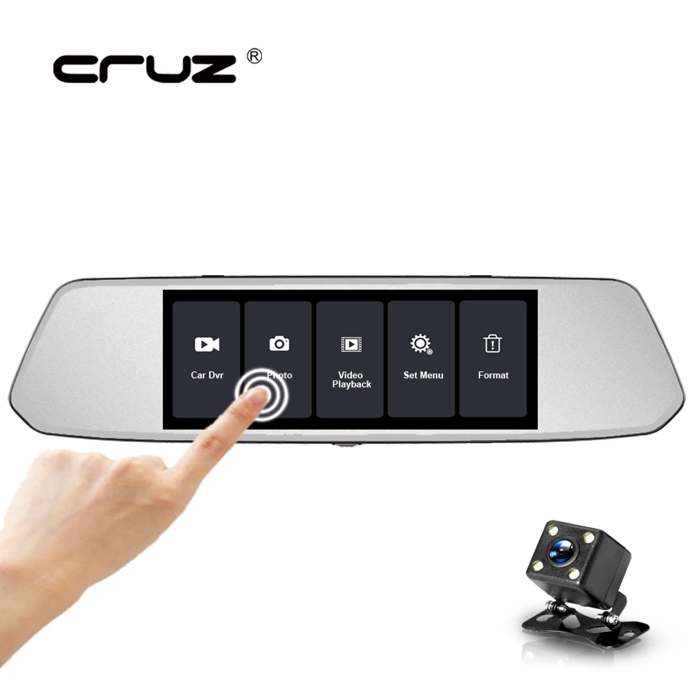CRUZ 7 дюймов 1080P Автомобильный видеорегистратор двойной объектив сенсорный экран
