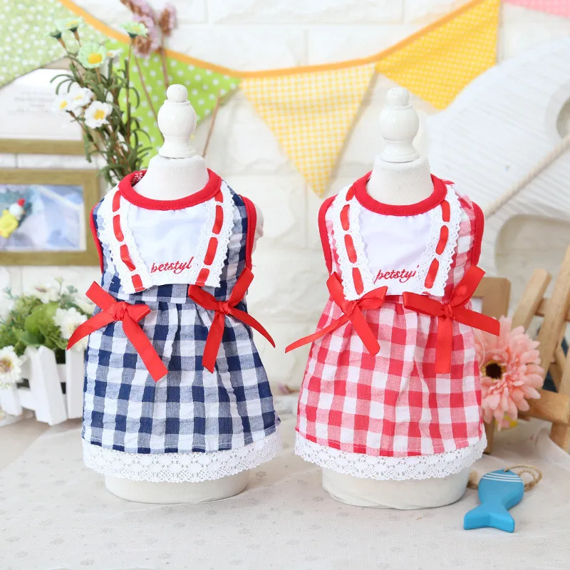 

Plaid Grid Bow Princess Dog Dress Pet Products Summer 100% Cotton Clothing For Dogs Chihuahua Teddy Pet Puppy Dog Clothes