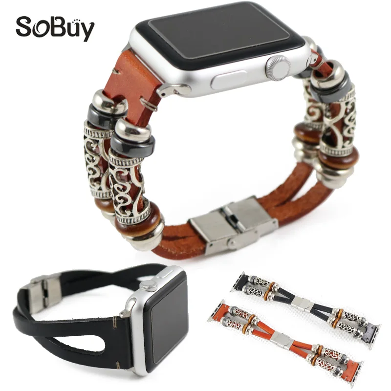 Ремешок кожаный для наручных часов браслет из натуральной кожи iwatch series 6 5 4 3 SE 44 мм