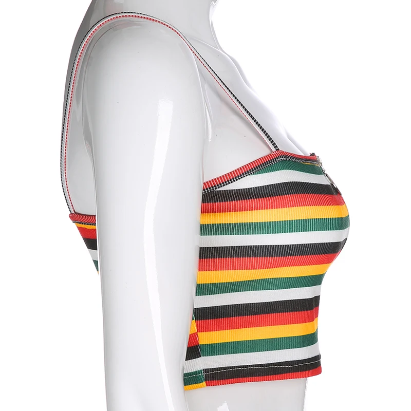 Cute Rainbow Stripes Printed Sexy Women Crop Tops Zipper Harajuku Camis Tops Backless Summer Tops Hot Holiday Cuteandpsycho