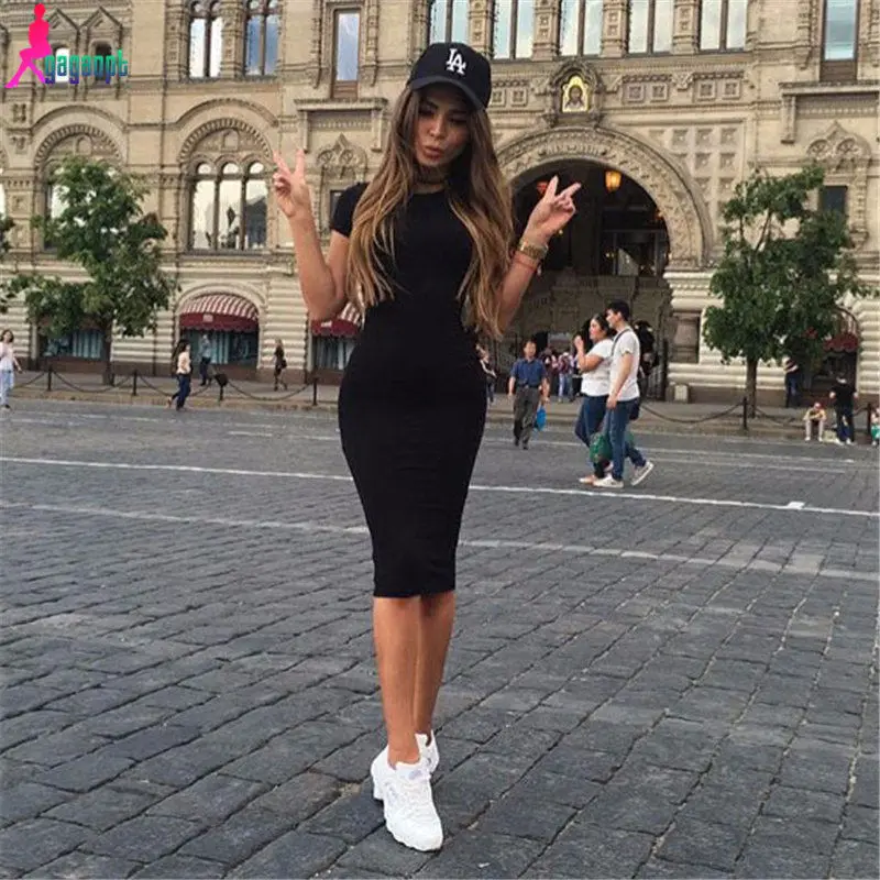 

Fashion Sexy Evening Party Dress Women Ladies 3 Style O-Neck Sheath Solid High Waist Knee-Length Dress Size S/M/L/XL
