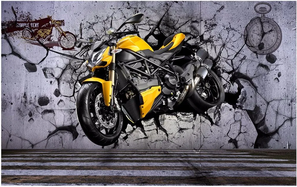 3d обои для комнаты на заказ фотообои желтая Настенная картина мотоцикла декор