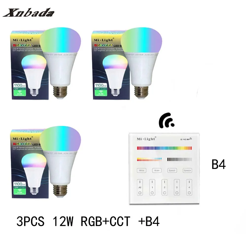 Mi Light 12W E27 RGB+CCT Led Bulb Dimmable AC85-265V Lamp B4(3V) Panel Remote MiLight Spotlight light Free Shipping | Лампы и