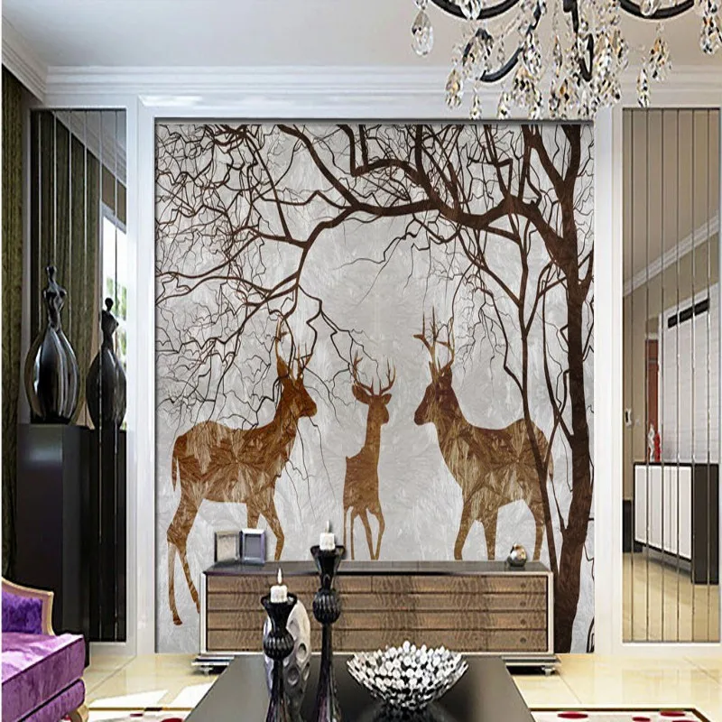 Пользовательские фото обои абстрактные ручная роспись Лось три дома ТВ фон на