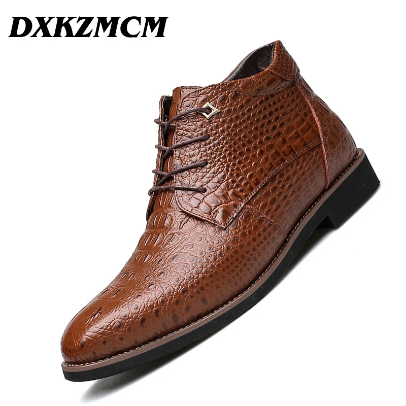 DXKZMCM 2018 мужские ботинки осень зима теплый мех высокое качество спилок кожаная