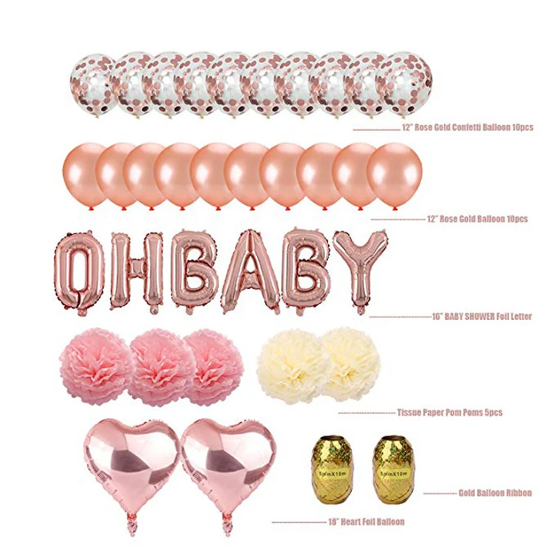 Розовый золотистый воздушный шар набор oh baby girl душ pull цветочное украшение розовые бумажные цветы-шары вечерние поставки