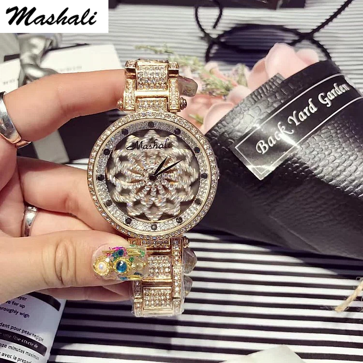 Женские часы из нержавеющей стали Mashali новые стильные кварцевые с блестящим