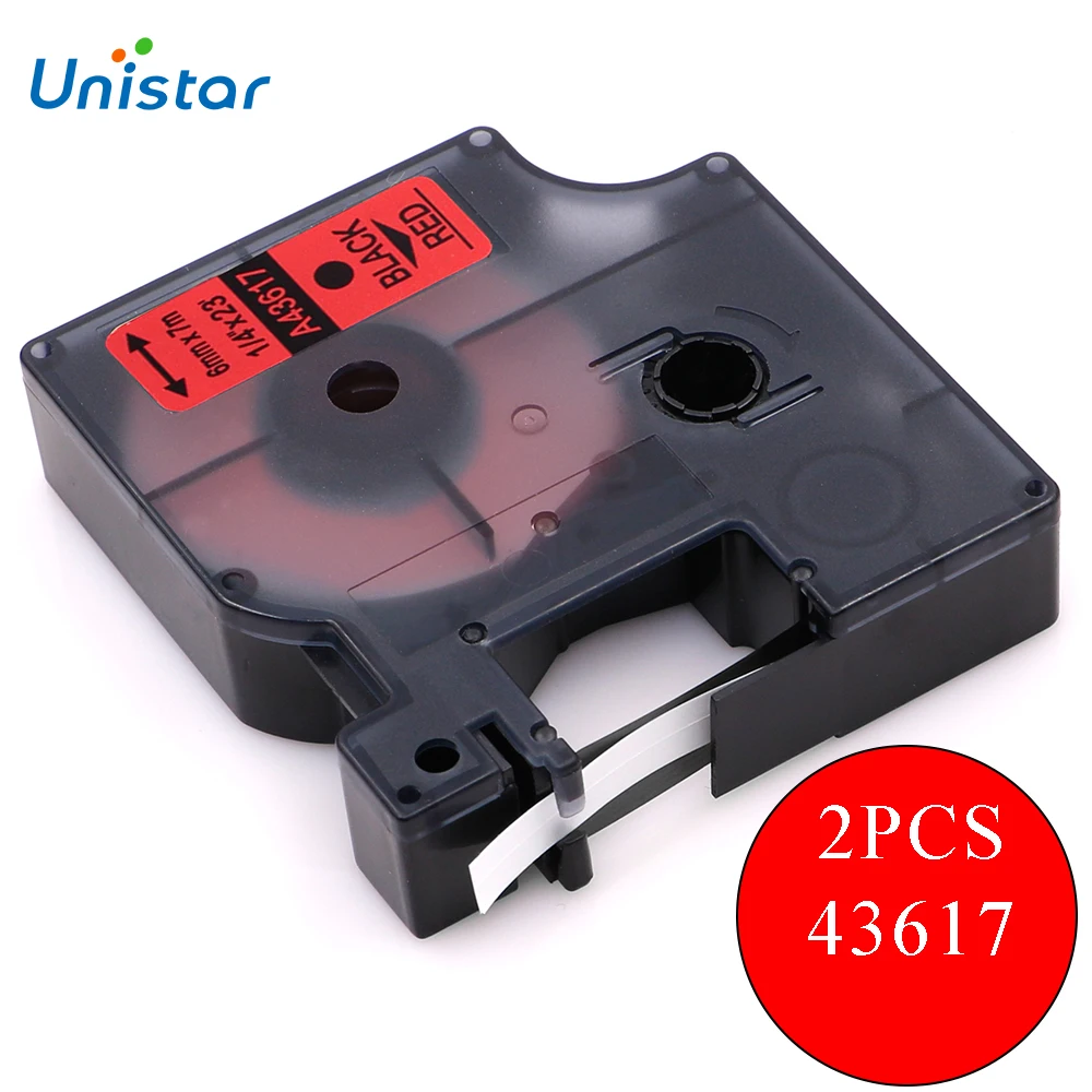 UNISTAR 2 шт этикетки ленты совместимы с Dymo D1 43617 черный на красном 6 мм этикетками для
