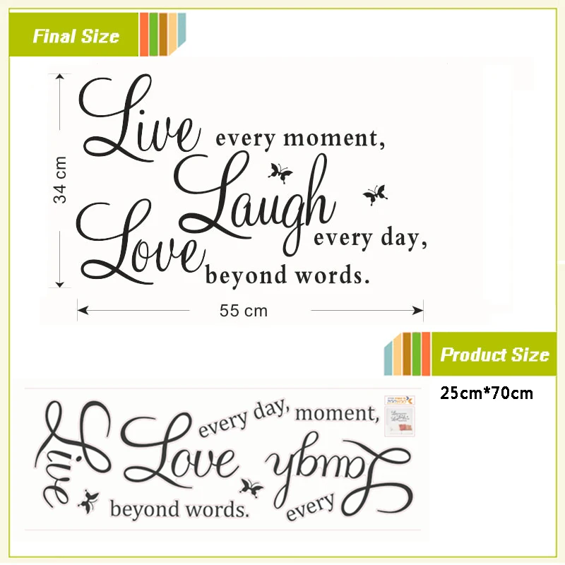 

Live Every Moment Laugh Every Day Love Beyond Word Inspirational Quotes Wall Stickers Bedroom Home Decoration Diy Pvc Mural Art