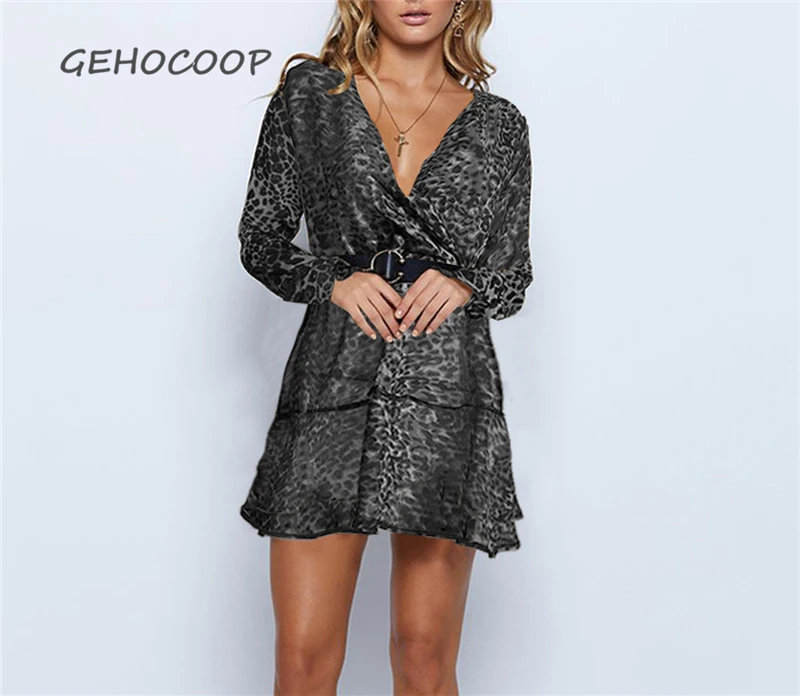 GEHOCOOP Мини Короткое Сексуальное Женское платье Robe Femme Casuais с длинным рукавом