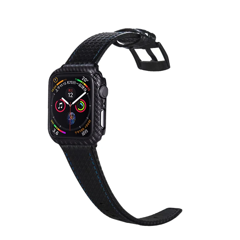Кожаный ремешок Laforuta для Apple Watch 44мм 40мм из углеродного волокна Ремешок iWatch 44мм 40мм+ чехол для ПК iWatch для часов серии 5/4/3/2