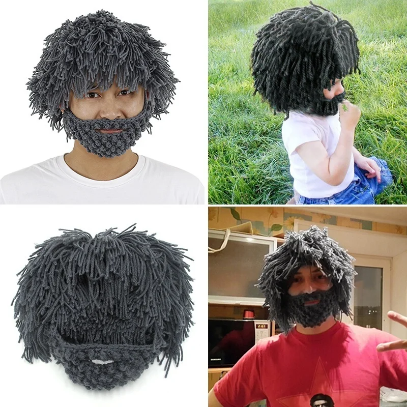Зимняя вязанная шапка с усами и бородой|Мужская Skullies & шапочки| |
