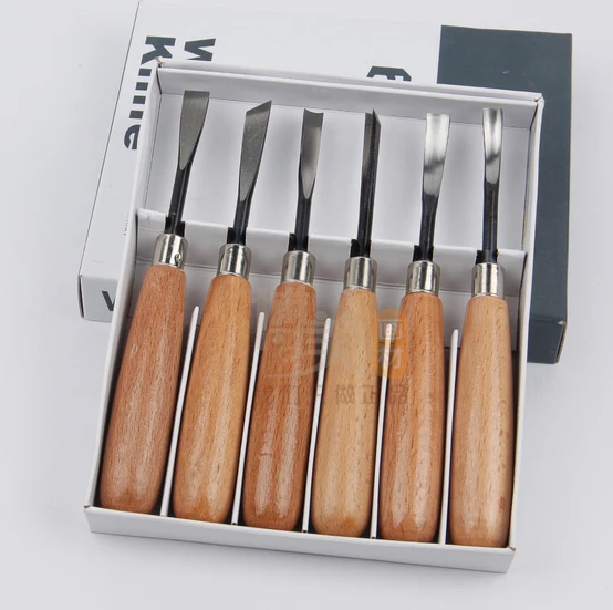 Carpenter Carving Chisel Tool Set Woodwork Sculptural 6pcs Wood Carving Tools Woodcut Knife Kit with Gouge Spoon Blade ACT027