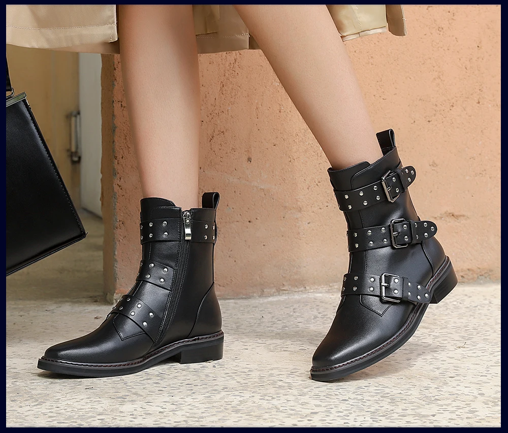 SOPHITINA New Fashion Genuine Leather Square Heel Women Boots Casual Outside Med Heel Shoes Basic Solid Ladies Ankle Boots SO224