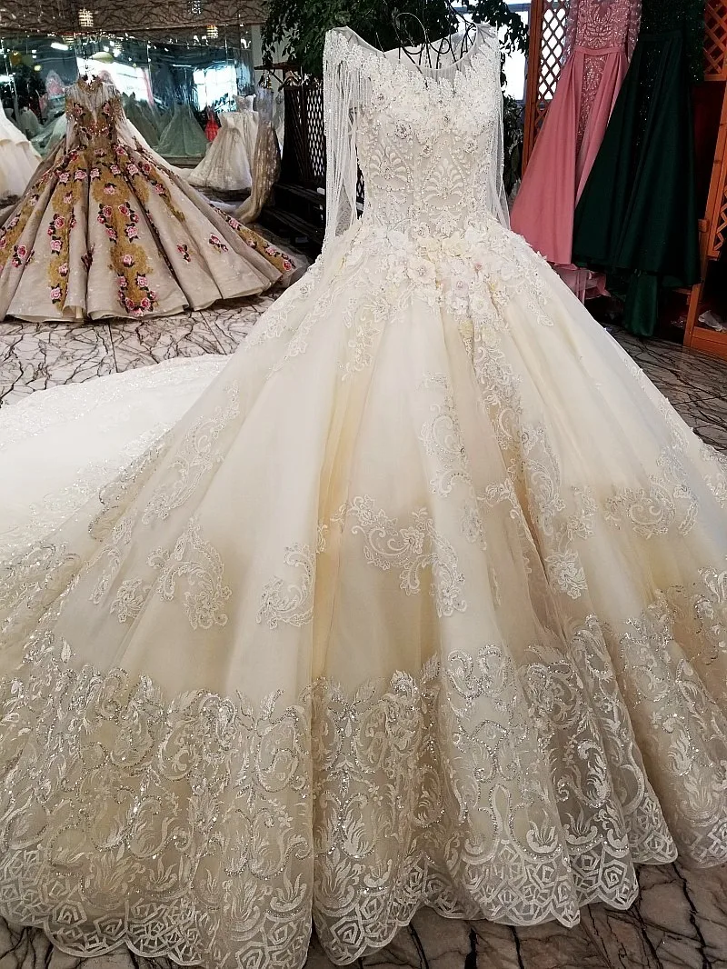 2018 Роскошные свадебные платья принцессы с бусинами и кисточками иллюзия длинный