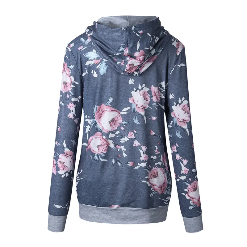 Женские толстовки с капюшоном осень 2017 модные пуловеры цветочным принтом