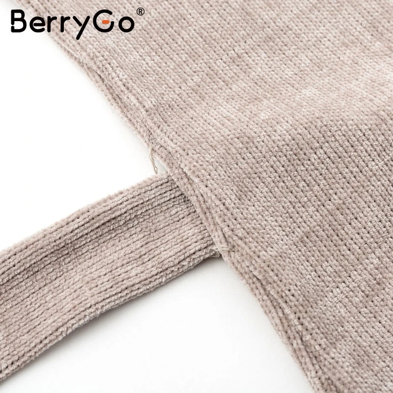 BerryGo элегантное вельветовое зимнее платье с рукавом-фонариком, женское повседневное винтажное короткое осеннее платье, сексуальное праздничное платье с вырезом сзади