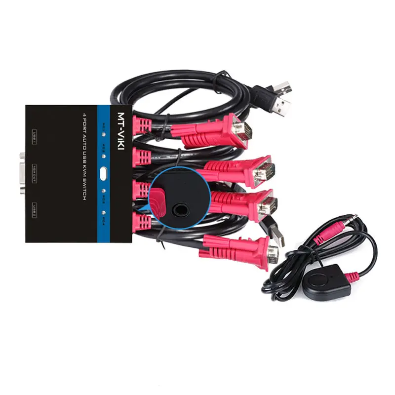 MT Viki 4 порта Авто Смарт USB VGA KVM переключатель с проводным пультом дистанционного