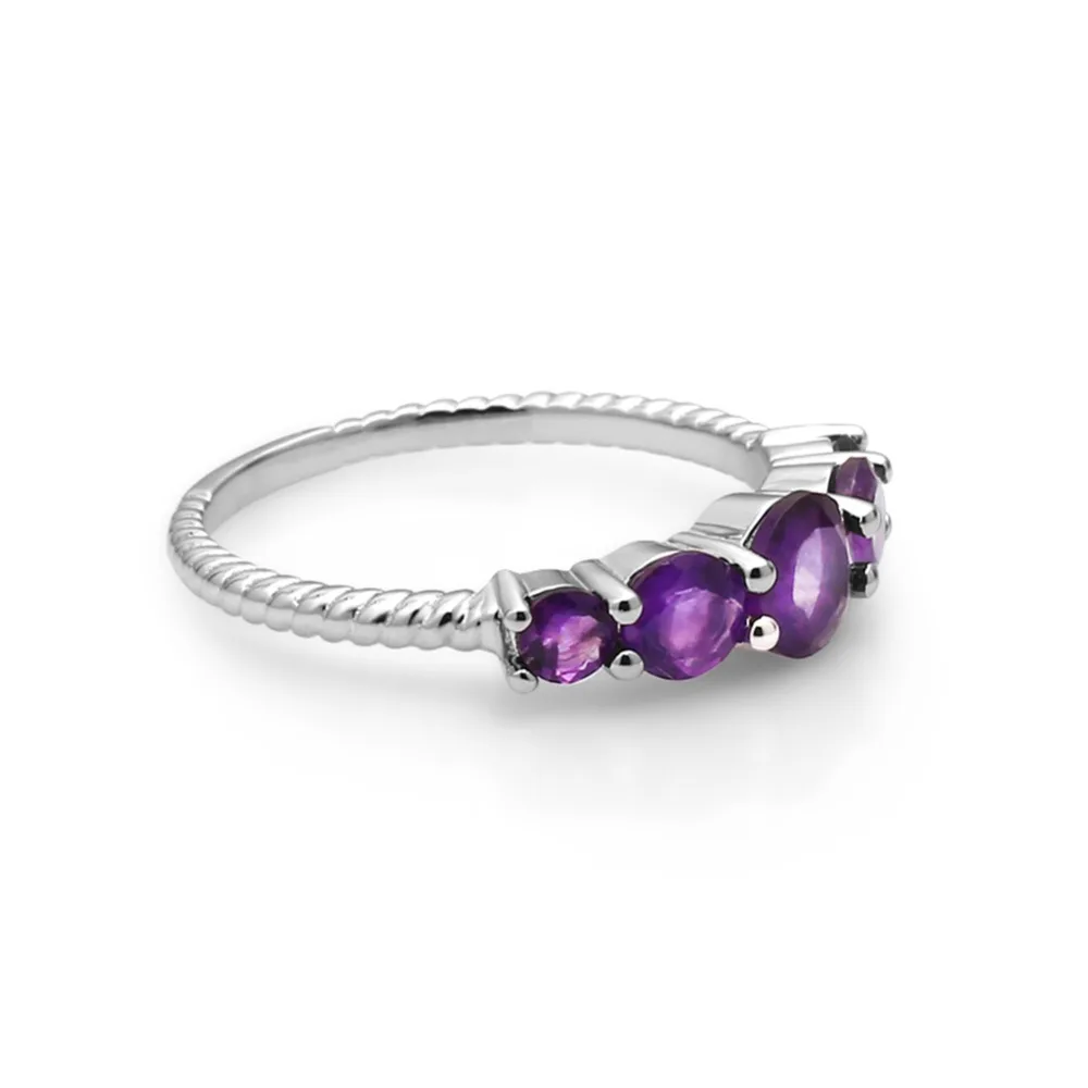 GEM'S балетное классическое 1.28ct круглое кольцо с натуральным аметистом, штабелируемое кольцо для женщин, обручальное 925 пробы Серебряное ювелирное изделие