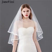 janevini simple two layers whiteivory tulle wedding veils with comb ribbon edge short 6080cm bridal veils wedding accessories