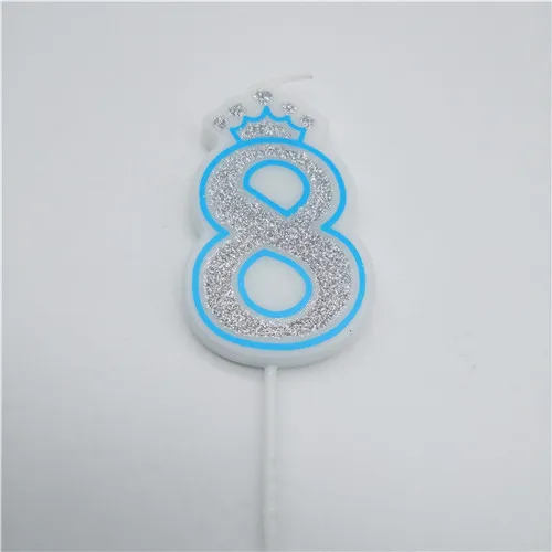 crown silver blue 8 Цифры 0, 1, 2, 3, 4, 5, 6, 7, 8 сверкающие серебристые, розовые, синие свечи с короной для детского душа, для девочек и мальчиков, украшения для торта для вечеринки на день рождения - Цвет: crown silver blue 8
