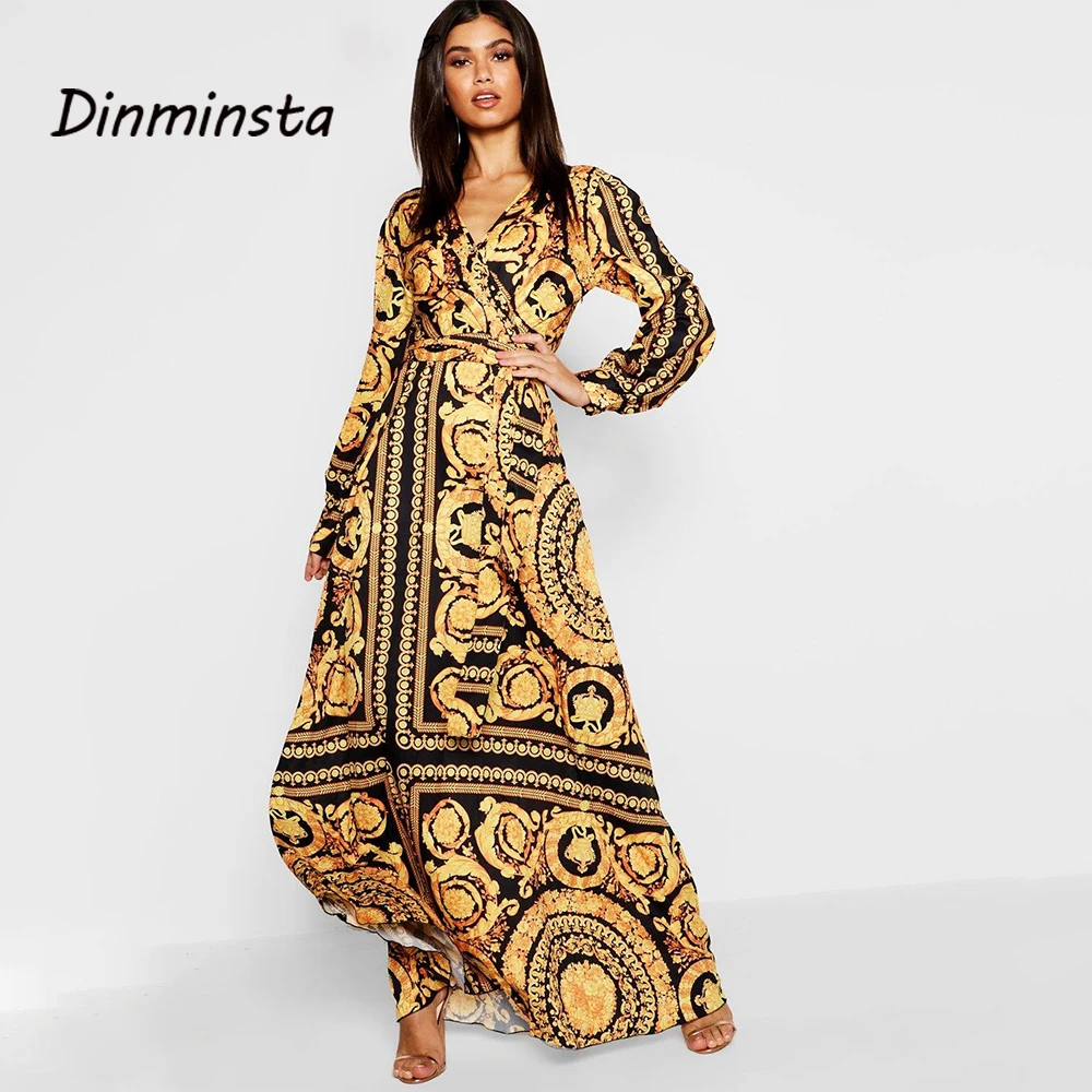 Винтажное платье макси Dinminsta с глубоким V образным вырезом и длинным